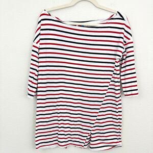 Free People Beach Womens Tee T Shirt Size M Striped Patriotic 100% Cotton White